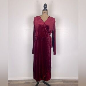 Zomva Wrap Velvet Maxi Dress Plus Size XL Color Burgundy Long Sleeve NWT